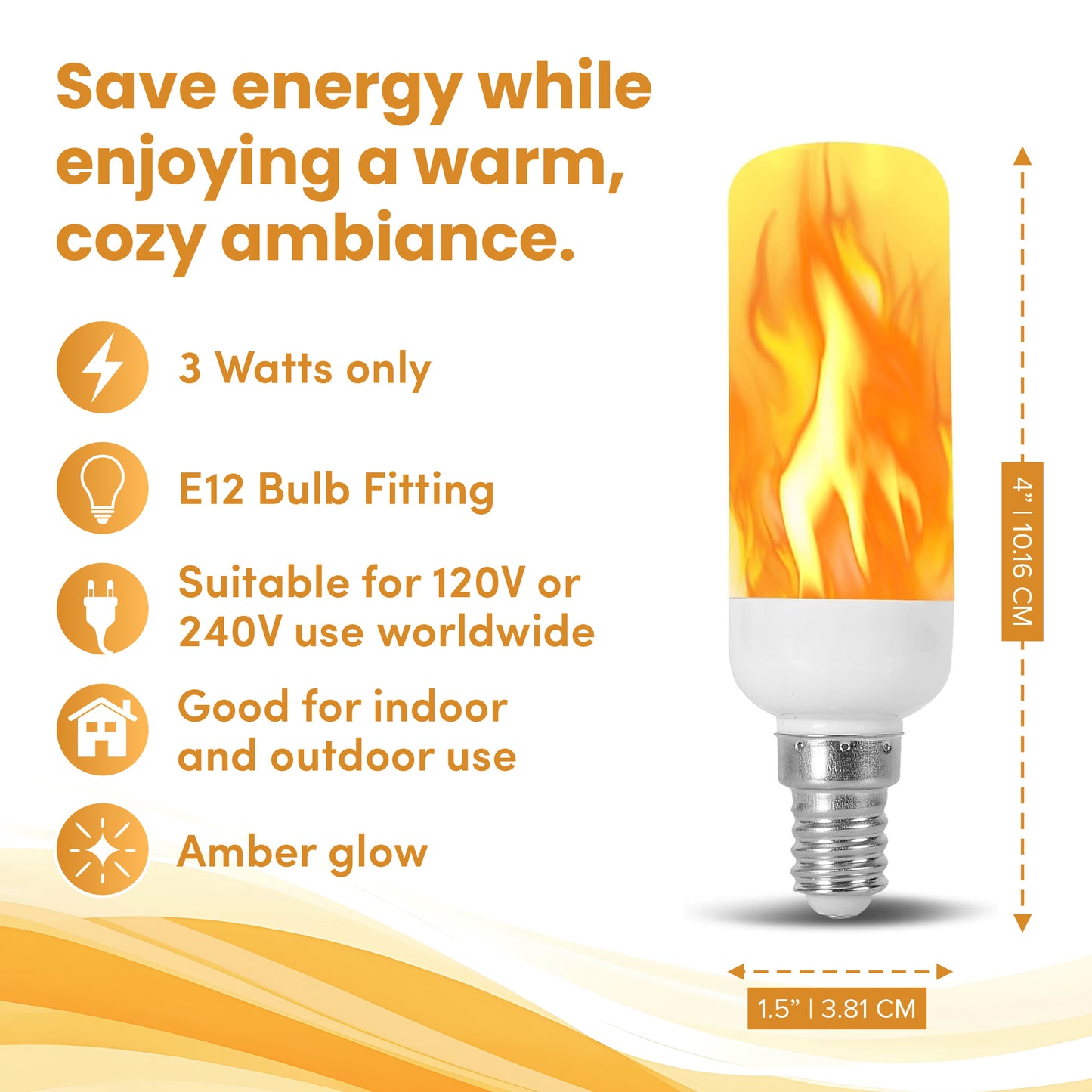120V 240V Flame JDD Tubular Shape LED Fire Candle Light Bulb Flaming Flicker E12 E14