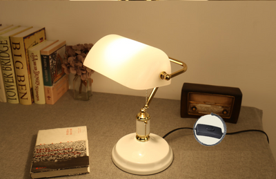 White Gold Vintage Bankers Desk Lamp | Bank Table Light