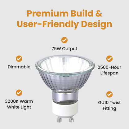 Upgrade Your Candle Lamp l 75W Replacement 2 Pin Halogen GU10 Spot Heat Light Bulb - 120V
