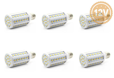 12 Volt 24 Dc Led Light Bulb Medium Base E26 E27 Solar Battery Applications 6 Pack / Cool White