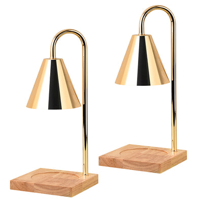 Gold Candle Holder with Light Wood Base | Electric Candle Warmer