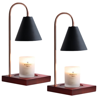 Black Candle Holder with Dark Wood Base | Candle Lamp with Dimmer Switch