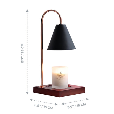 Black Candle Holder with Dark Wood Base | Candle Lamp with Dimmer Switch