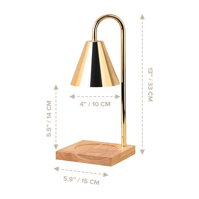 Gold Candle Holder with Light Wood Base | Electric Candle Warmer