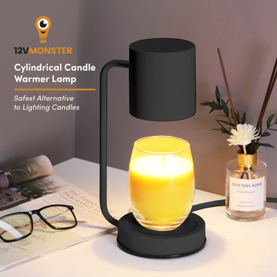 Black Candle Holder with Cylindrical Lampshade | Candle Lamp with Dimmer Switch