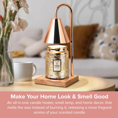 Rose Gold Candle Holder with Light Wood Base | Electric Candle Warmer