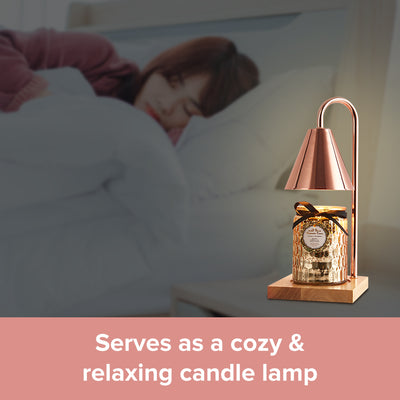 Rose Gold Candle Holder with Light Wood Base | Electric Candle Warmer