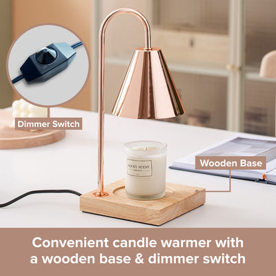 Rose Gold Candle Holder with Light Wood Base | Electric Candle Warmer