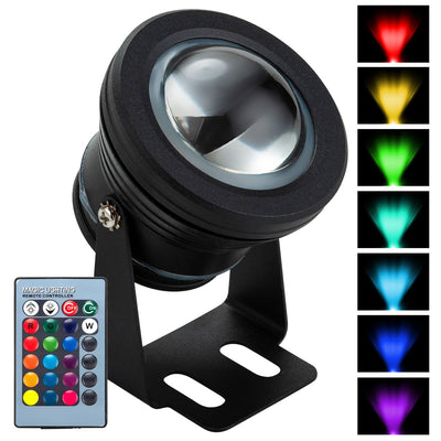 Color Changing RGB IP68 LED Outdoor Spot Light I 12 Volt 10 Watt 12" Wire