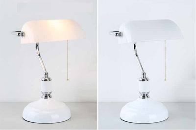 White Silver Vintage Bankers Desk Lamp | Bank Table Light