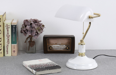 White Gold Vintage Bankers Desk Lamp | Bank Table Light