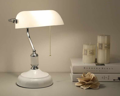 White Silver Vintage Bankers Desk Lamp | Bank Table Light