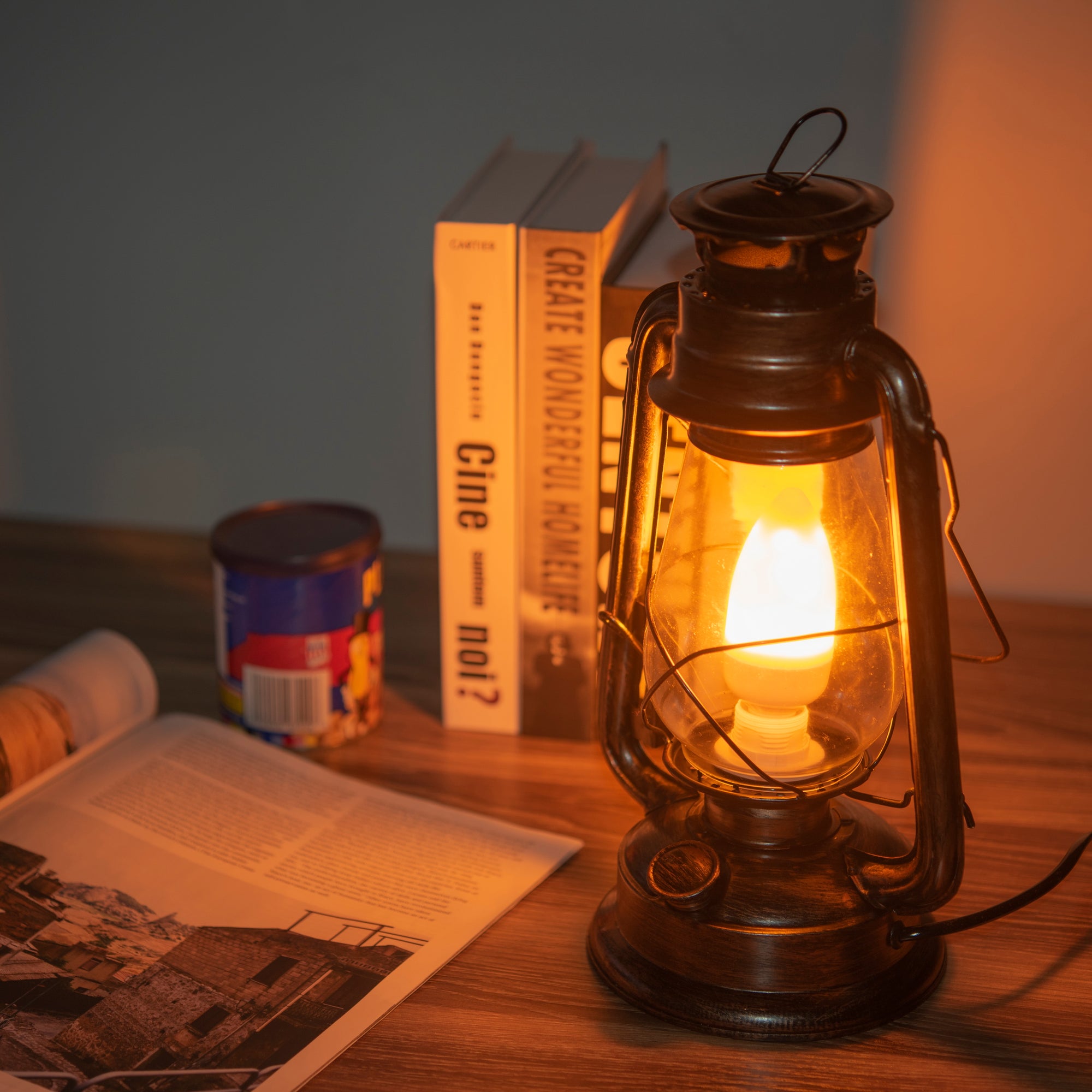 Vintage Electric Oil Lantern Lamp - Rustic Finish