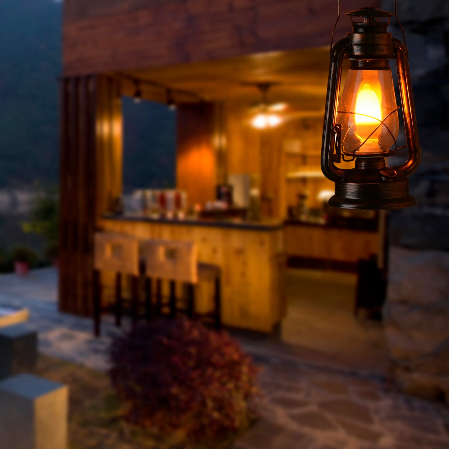 Rustic Finish Classic Oil Lantern Light Bulb Lamp l Electric Lantern With Flame Bulb