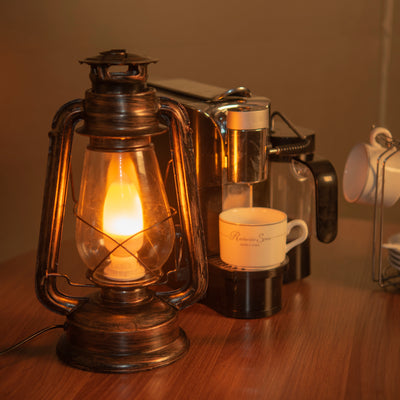 Vintage Electric Oil Lantern Lamp - Rustic Finish